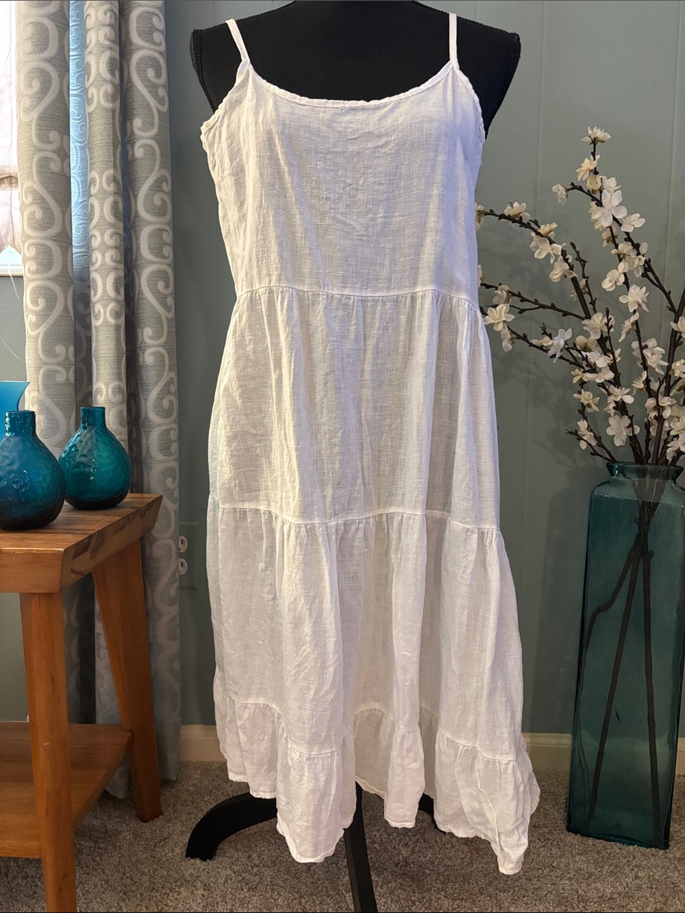 Valentina Naldi Italian Made Linen Tiered Tank Dress